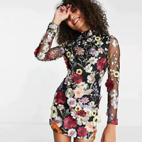 Floral Cocktail Dress with Lace – Aurelia-Black-S-State of Style