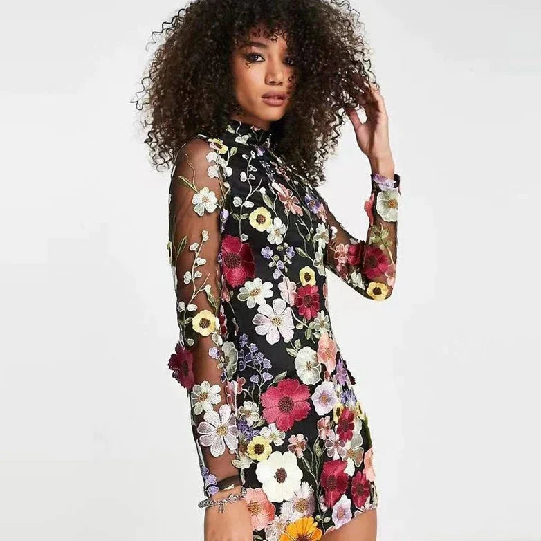 Floral Cocktail Dress with Lace – Aurelia-Pink-S-State of Style