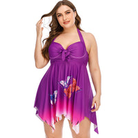 Floral Fantasy Plus-Size Swim Dress-Purple-2XL-State of Style