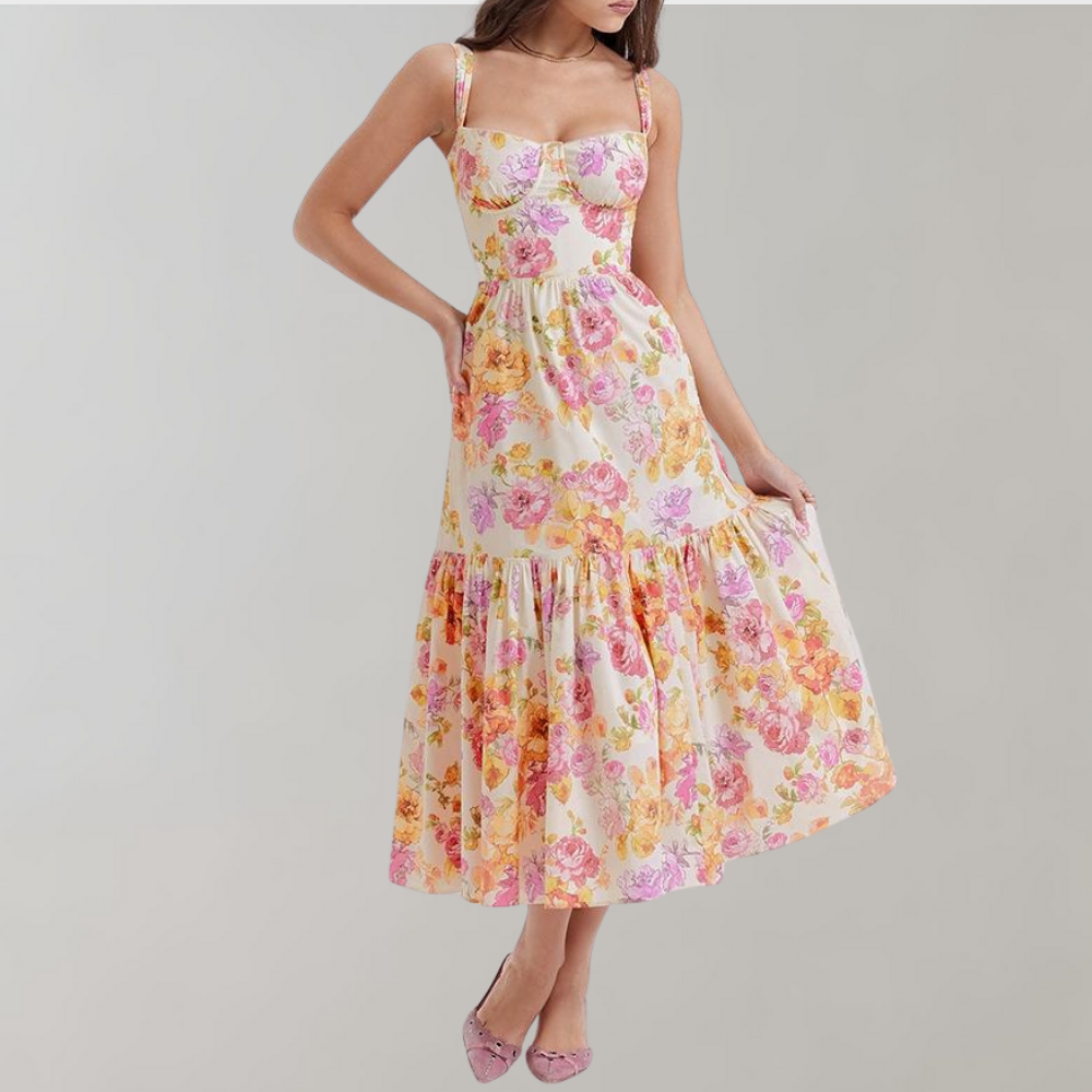 Floral Flared Midi Dress – Mireille-XS-State of Style