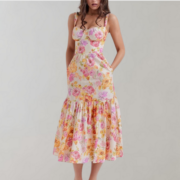 Floral Flared Midi Dress – Mireille-XS-State of Style