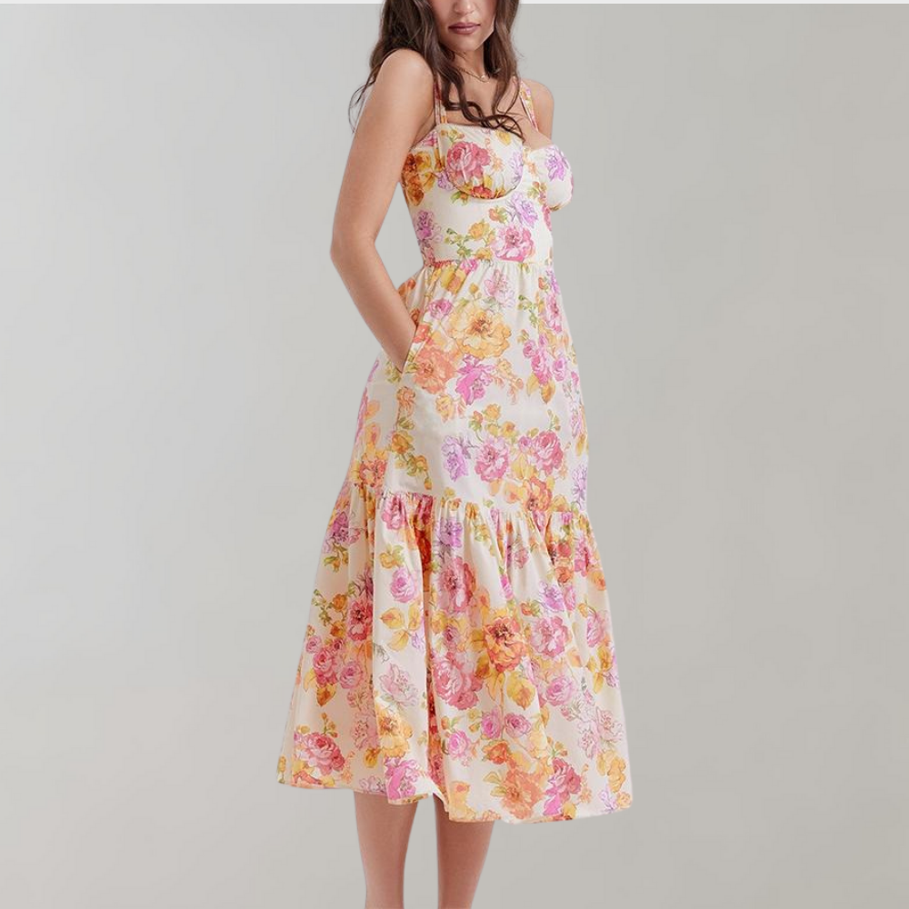 Floral Flared Midi Dress – Mireille-XS-State of Style