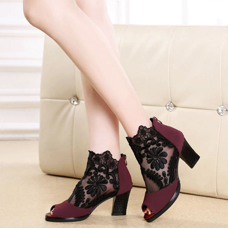 Floral Heels | Elegant Women's Shoes-Black-3.5-State of Style