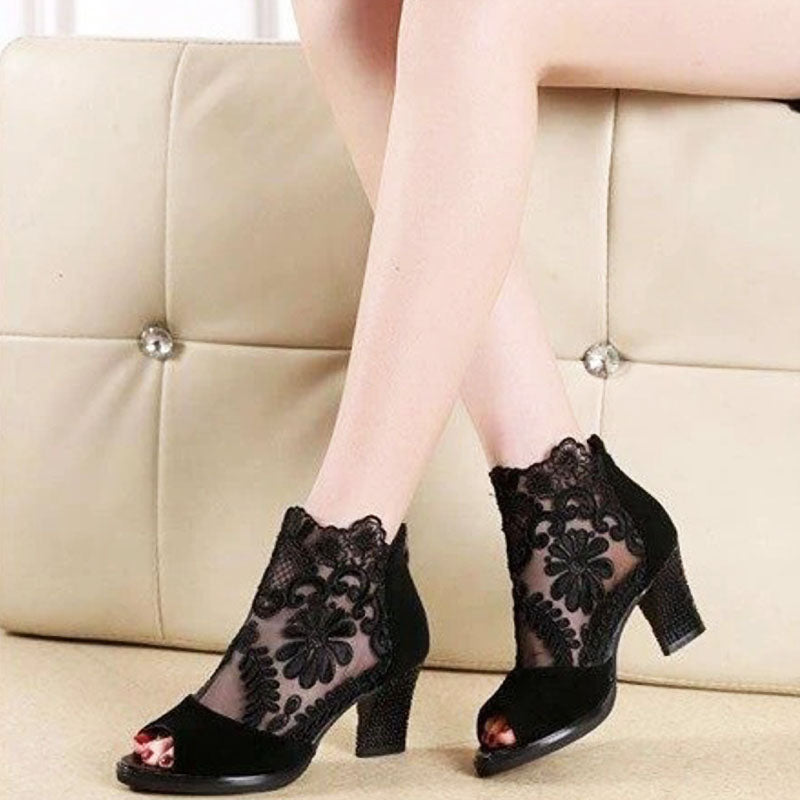 Floral Heels | Elegant Women's Shoes-Black-3.5-State of Style