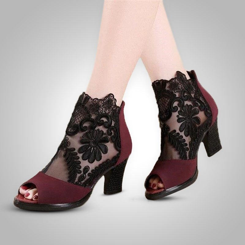 Floral Heels | Elegant Women's Shoes-Burgundy-3.5-State of Style