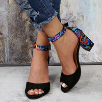 Floral High Heels with Ankle Straps - Marcella-Black-3-State of Style