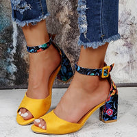 Floral High Heels with Ankle Straps - Marcella-Yellow-3-State of Style