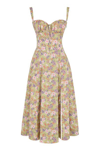 Floral Maxi Dress with Waist Definition - Fleur-Yellow Print-S-State of Style