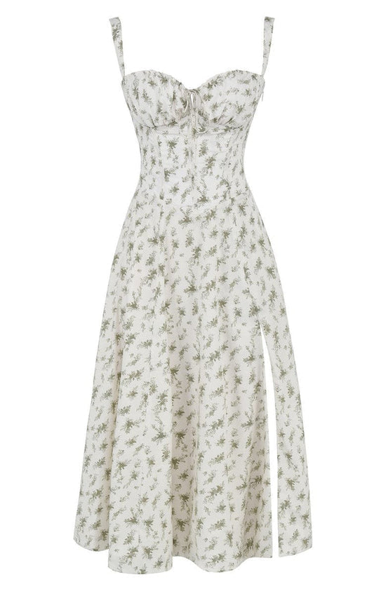 Floral Maxi Dress with Waist Detail - Fleur-Green-S-State of Style