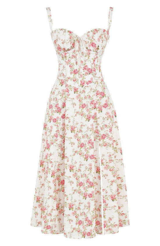 Floral Maxi Dress with Waist Detail - Fleur-Rose Blossom-S-State of Style