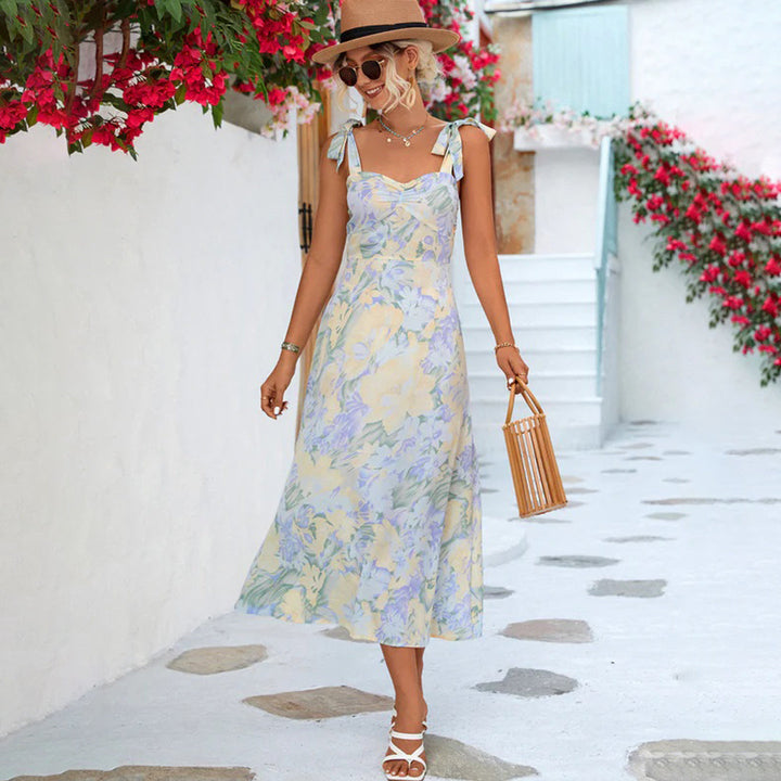 Floral Midi Dress in Lightweight Fabric – Alina-Blue-S-State of Style