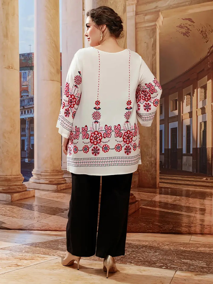 Floral Print Oversized Tunic Top-Black-L-State of Style