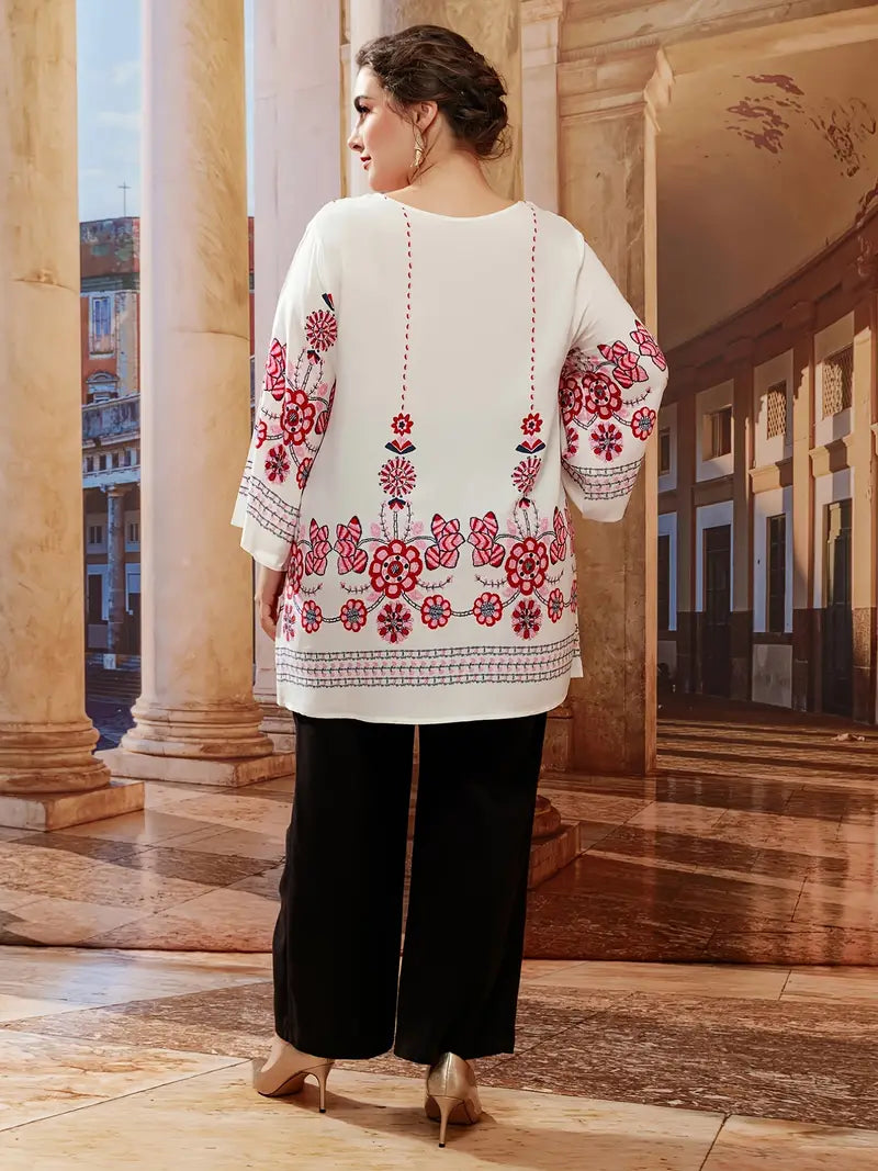 Floral Print Oversized Tunic Top-Black-L-State of Style