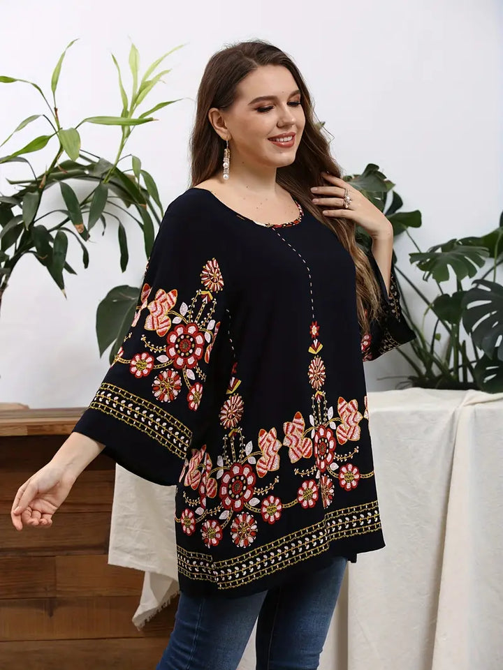 Floral Print Oversized Tunic Top-Black-L-State of Style
