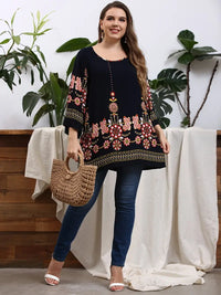 Floral Print Oversized Tunic Top-Black-L-State of Style