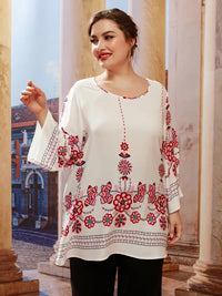 Floral Print Oversized Tunic Top-White-L-State of Style