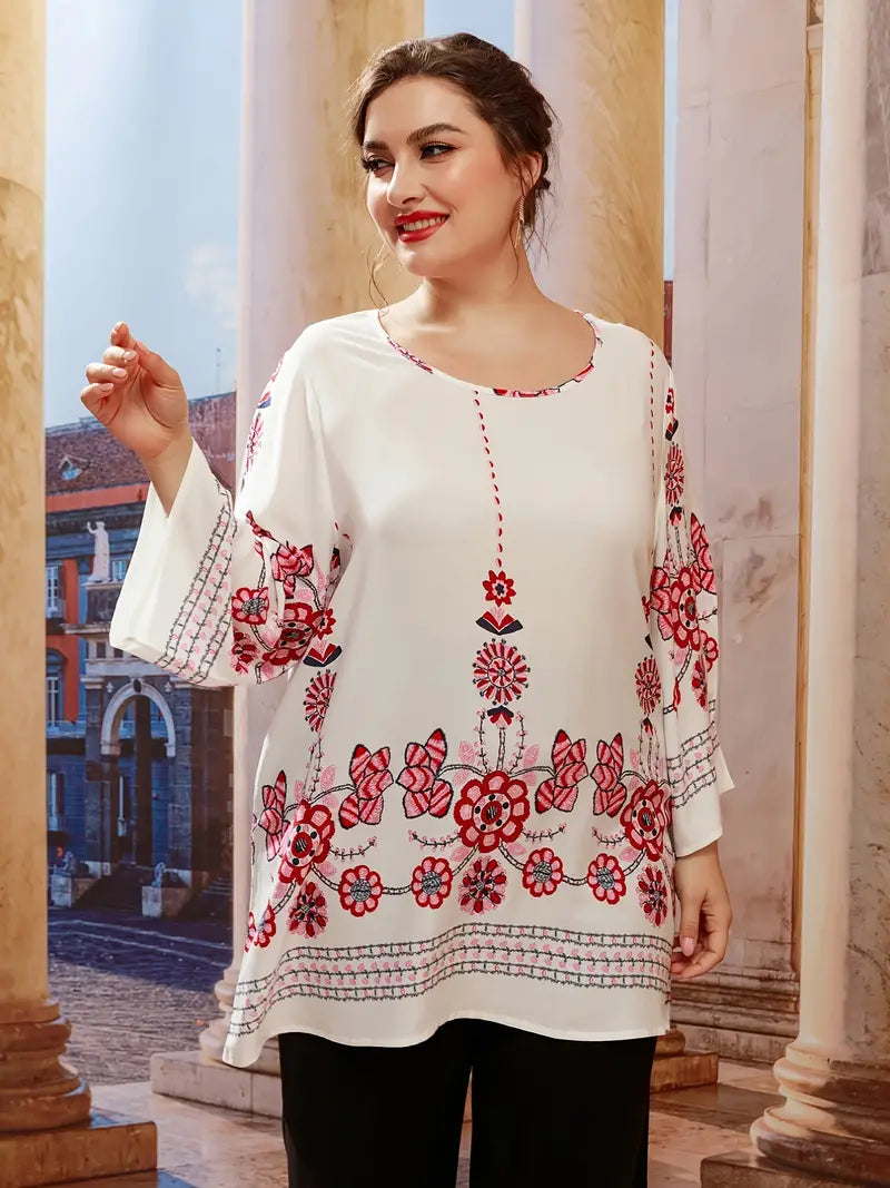 Floral Print Oversized Tunic Top-White-L-State of Style