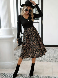 Floral Print V-Neck Dress with Long Sleeves - Lilith-XS-State of Style