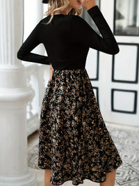 Floral Print V-Neck Dress with Long Sleeves - Lilith-XS-State of Style