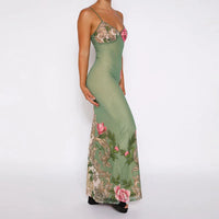 Floral summer maxi dress with V-neck and spaghetti straps - Alina-Blue-S-State of Style