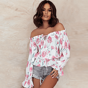 Floral Women's Chiffon Blouse with Ruffled Sleeves - Elvira-Beige-S-State of Style