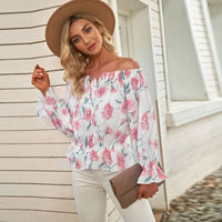 Floral Women's Chiffon Blouse with Ruffled Sleeves - Elvira-Beige-S-State of Style