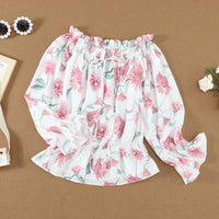 Floral Women's Chiffon Blouse with Ruffled Sleeves - Elvira-Beige-S-State of Style
