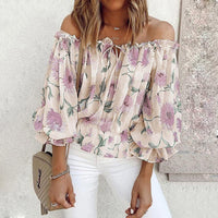 Floral Women's Chiffon Blouse with Ruffled Sleeves - Elvira-Beige-S-State of Style