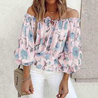 Floral Women's Chiffon Blouse with Ruffled Sleeves - Elvira-Pink-S-State of Style