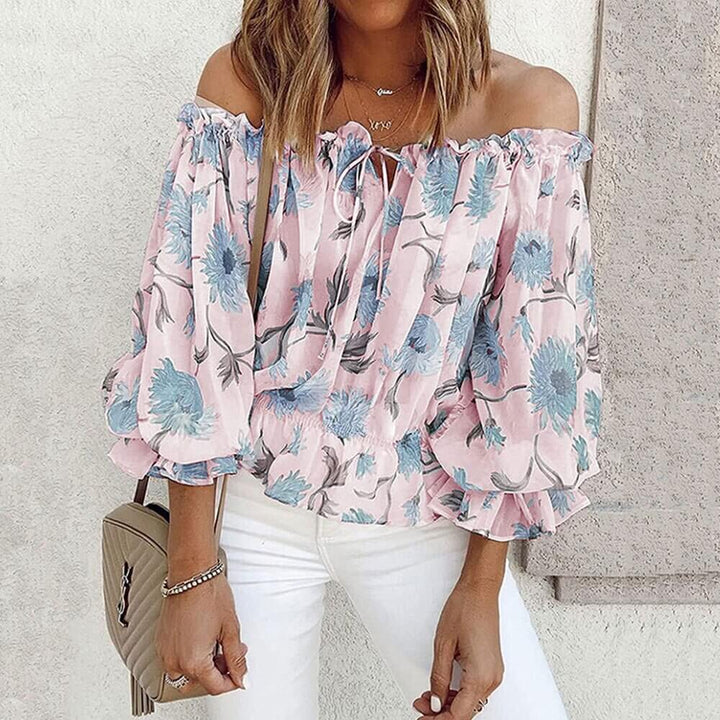 Floral Women's Chiffon Blouse with Ruffled Sleeves - Elvira-Pink-S-State of Style