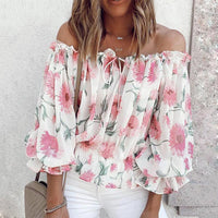Floral Women's Chiffon Blouse with Ruffled Sleeves - Elvira-White-S-State of Style