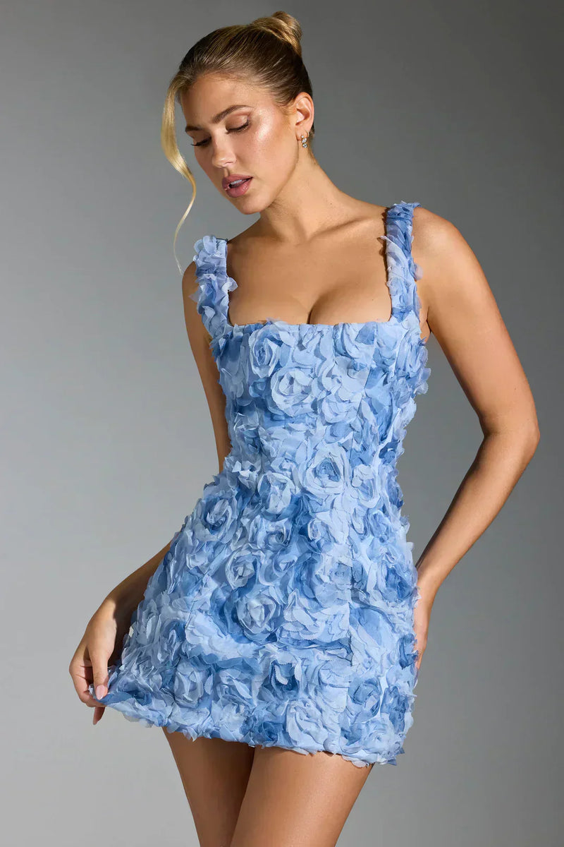 Flower Corset Mini Dress - Flower-Blue-XS-State of Style
