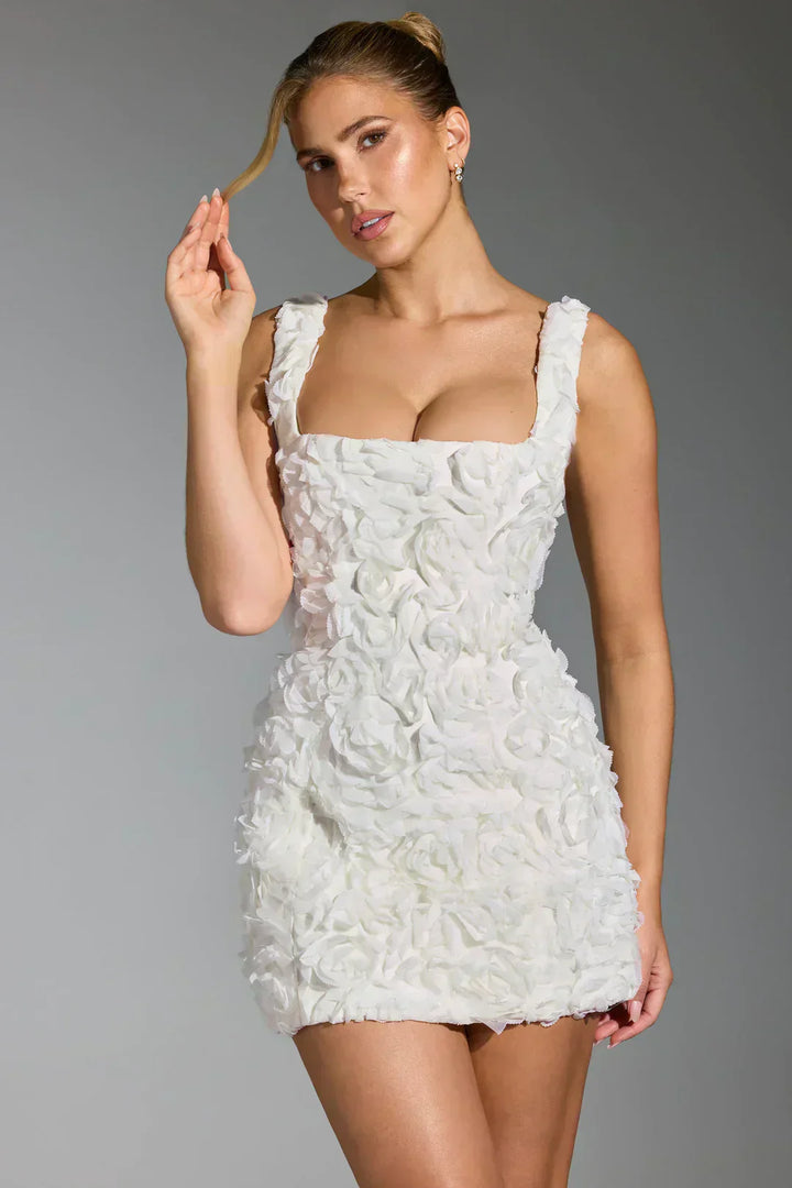 Flower Corset Mini Dress - Flower-White-XS-State of Style