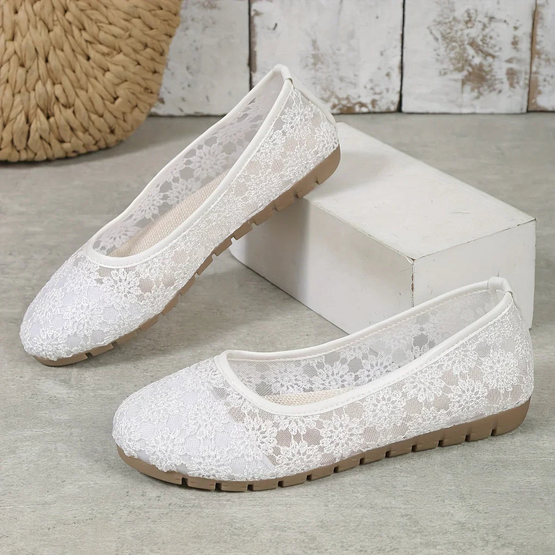 Flower Pattern Ballerinas | Fleur-White-3.5-State of Style