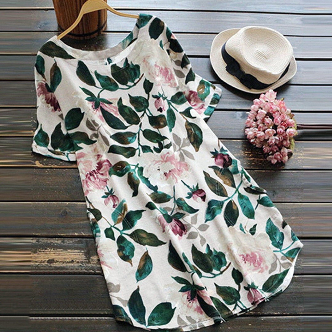 Flowered summer casual dress with short sleeves for women – Malina-White-S-State of Style