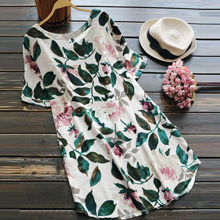 Flowered summer casual dress with short sleeves for women – Malina-White-S-State of Style