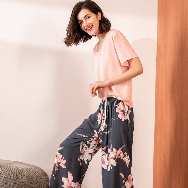 FlowerPyjamas | Soft & Stylish Women's Pyjamas-Blue/Orange-S-State of Style