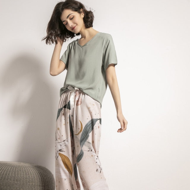 FlowerPyjamas | Soft & Stylish Women's Pyjamas-White/Green-S-State of Style