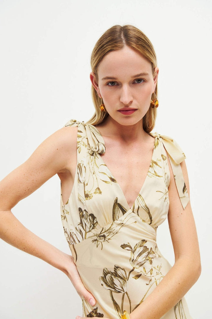 Flowing Beige Maxi Dress with Button Detail – Ysolde-S-State of Style