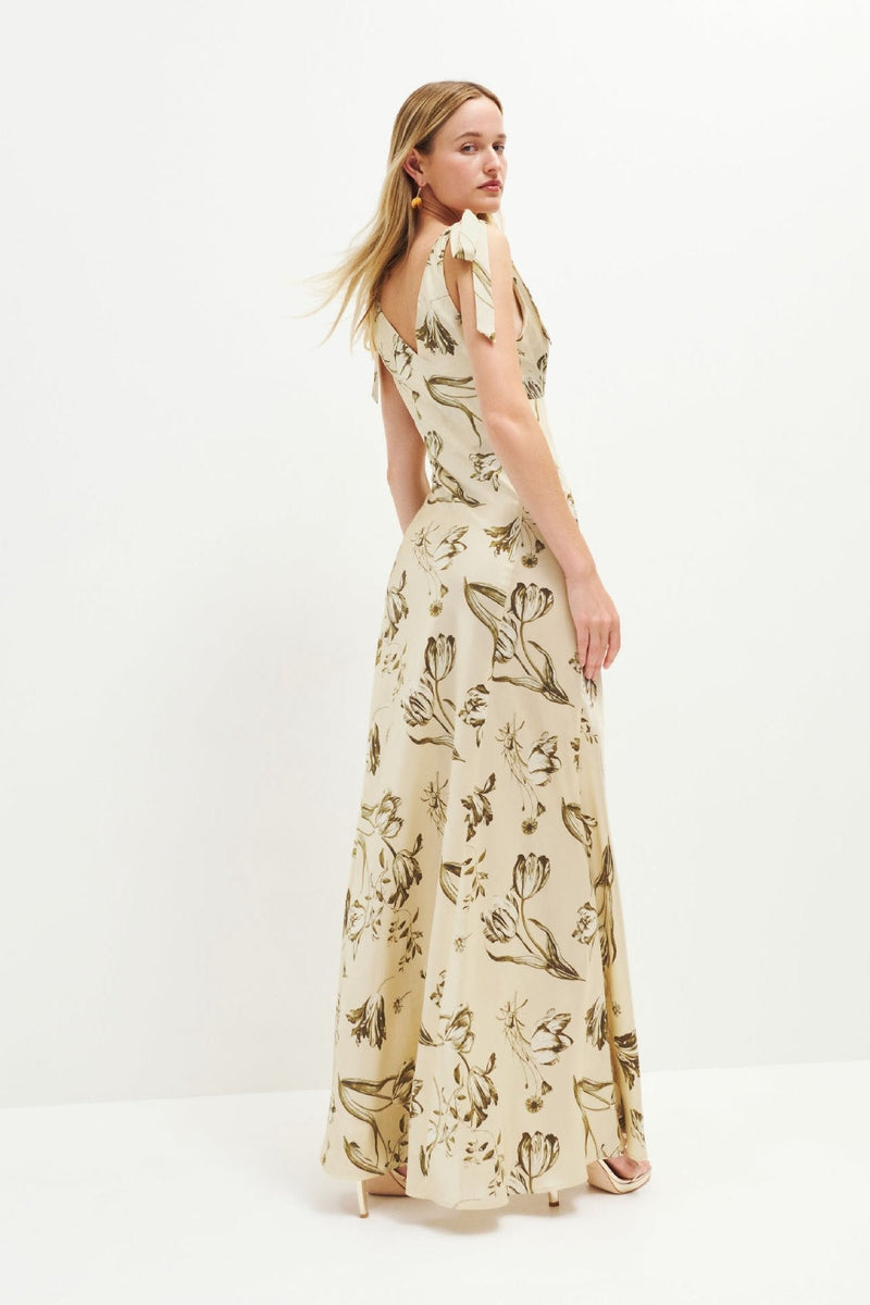 Flowing Beige Maxi Dress with Button Detail – Ysolde-S-State of Style