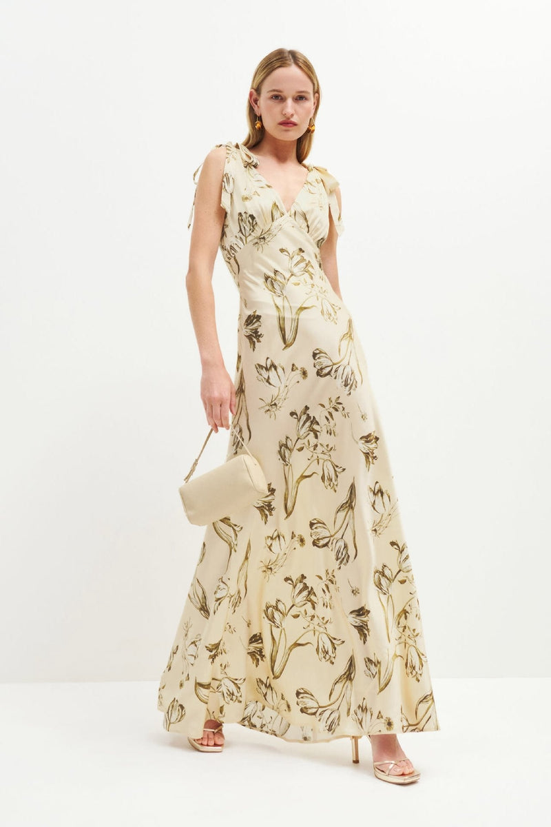 Flowing Beige Maxi Dress with Button Detail – Ysolde-S-State of Style