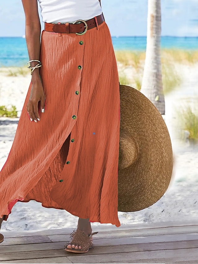 Flowing Linen Maxi Skirt – Odette-Orange-S-State of Style