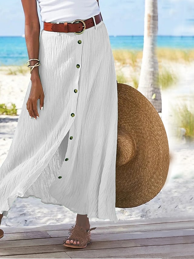 Flowing Linen Maxi Skirt – Odette-White-S-State of Style