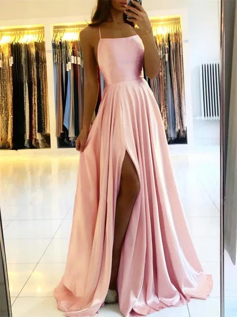 Flowing maxi dress with side slit - Sophie-Pink-S-State of Style