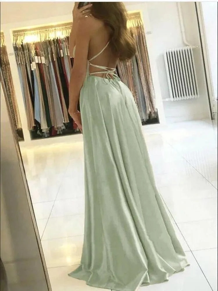 Flowing maxi dress with side slit - Sophie-Pink-S-State of Style