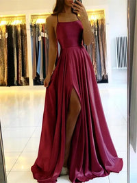 Flowing maxi dress with side slit - Sophie-Wine red-S-State of Style