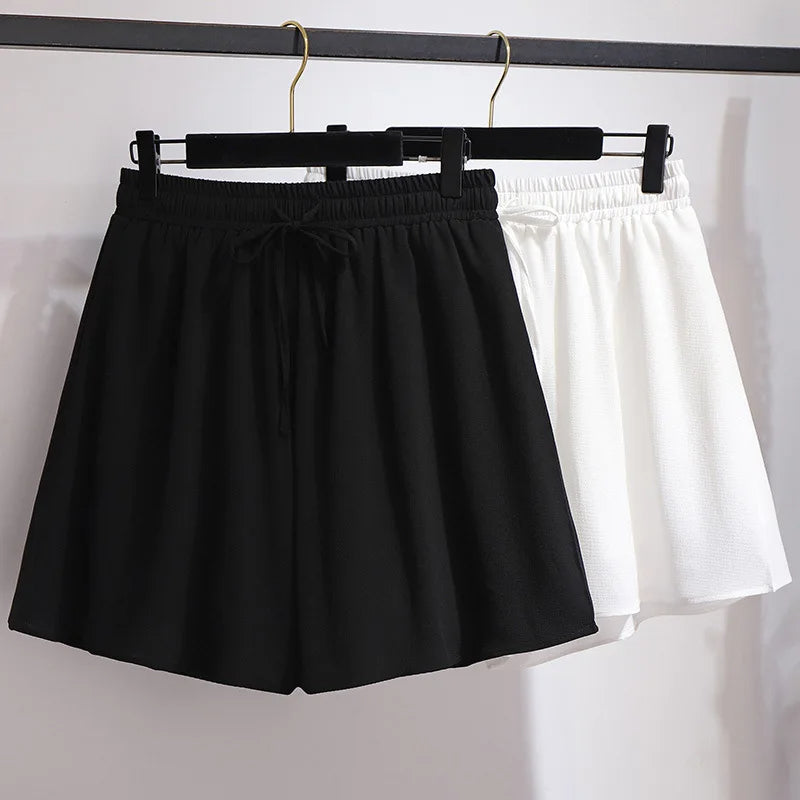 Flowy Chiffon Summer Shorts in Plus Size-White-2XL-State of Style