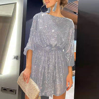 Flowy Party Dress with Loose Fit - Clara-Silver-S-State of Style