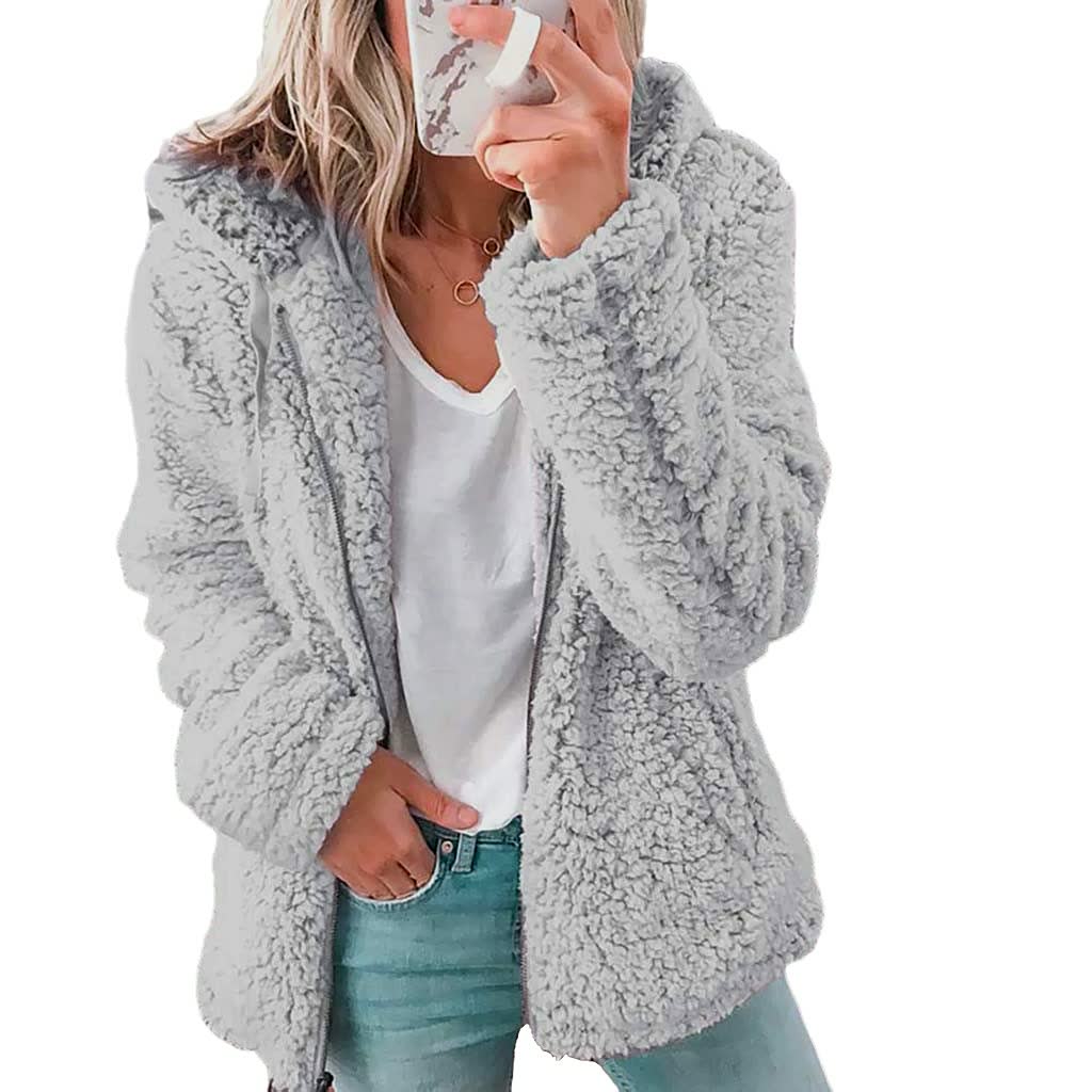 Fluffy Coat Jacket for Women | Stylish & Warm-Light Gray-S-State of Style