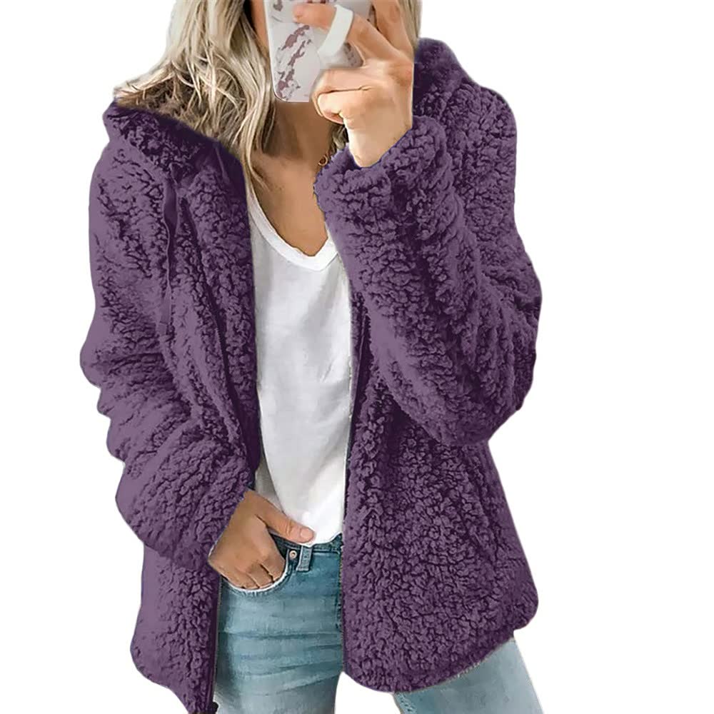 Fluffy Coat Jacket for Women | Stylish & Warm-Purple-S-State of Style